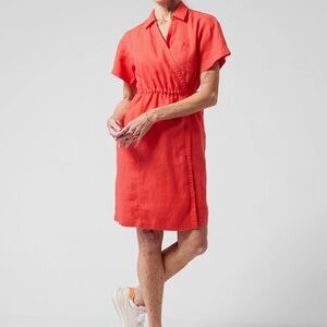 Athleta Playa Linen Wrap Dress Red Passionfruit Coral